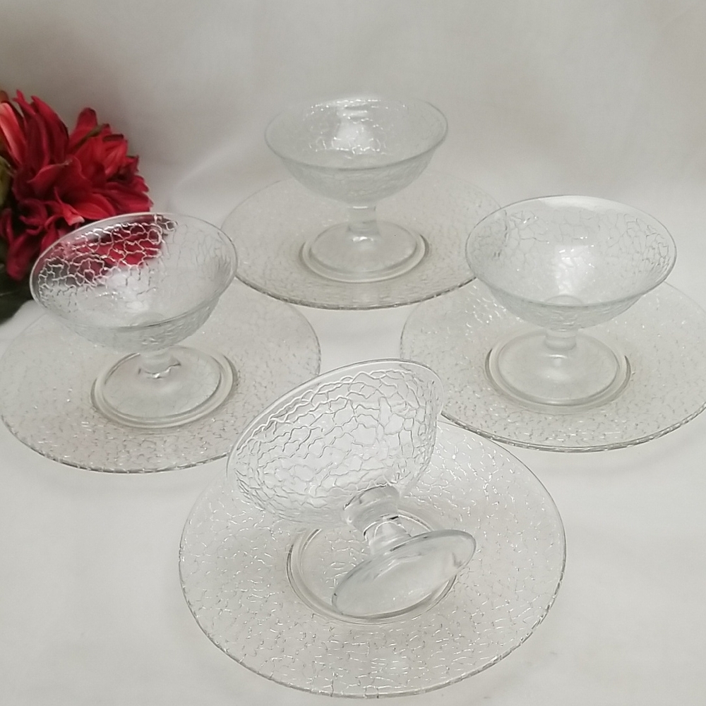 Antique LE Smith Crackled Dessert Coupes With Underplates